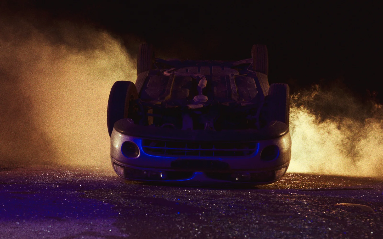 Dramatic nighttime vehicle scene for a criminal defense practice area video